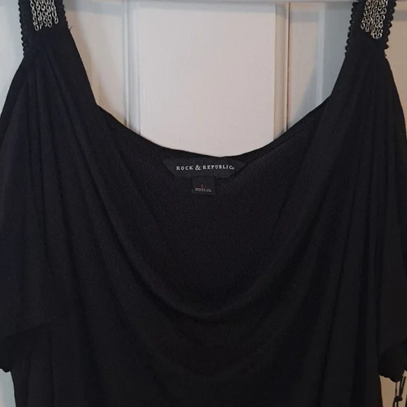 ROCK & REBPUBLIC Black Tank Chain Link Strap Scoop Neck Blouse Size Large - Picture 5 of 10